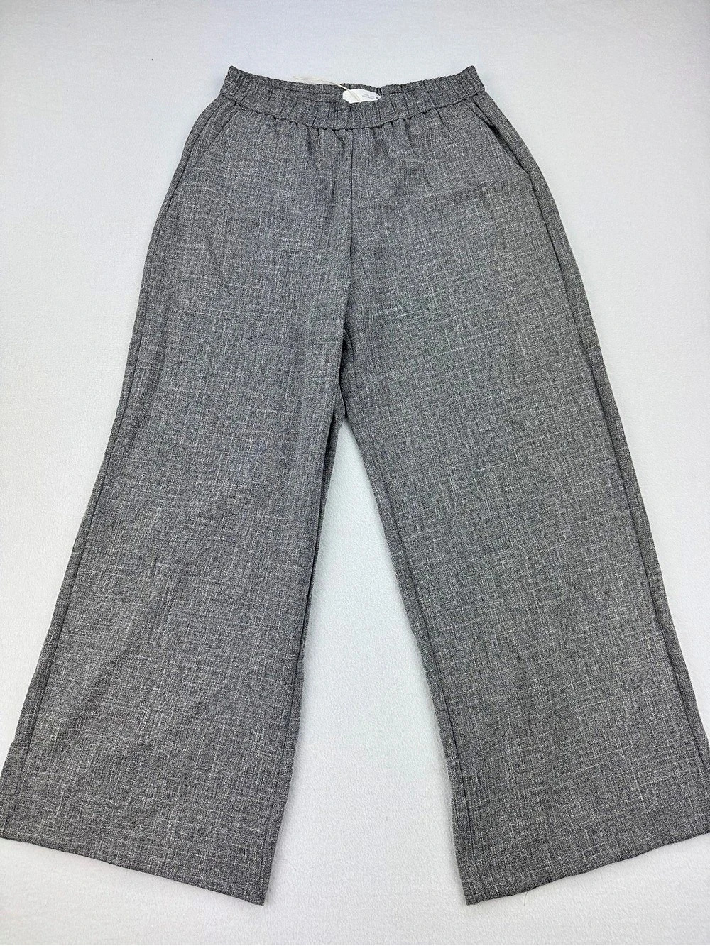 NWOT Zara Womens Flecked Wide Leg Trousers Heathered Gray Elastic Waist Sz L